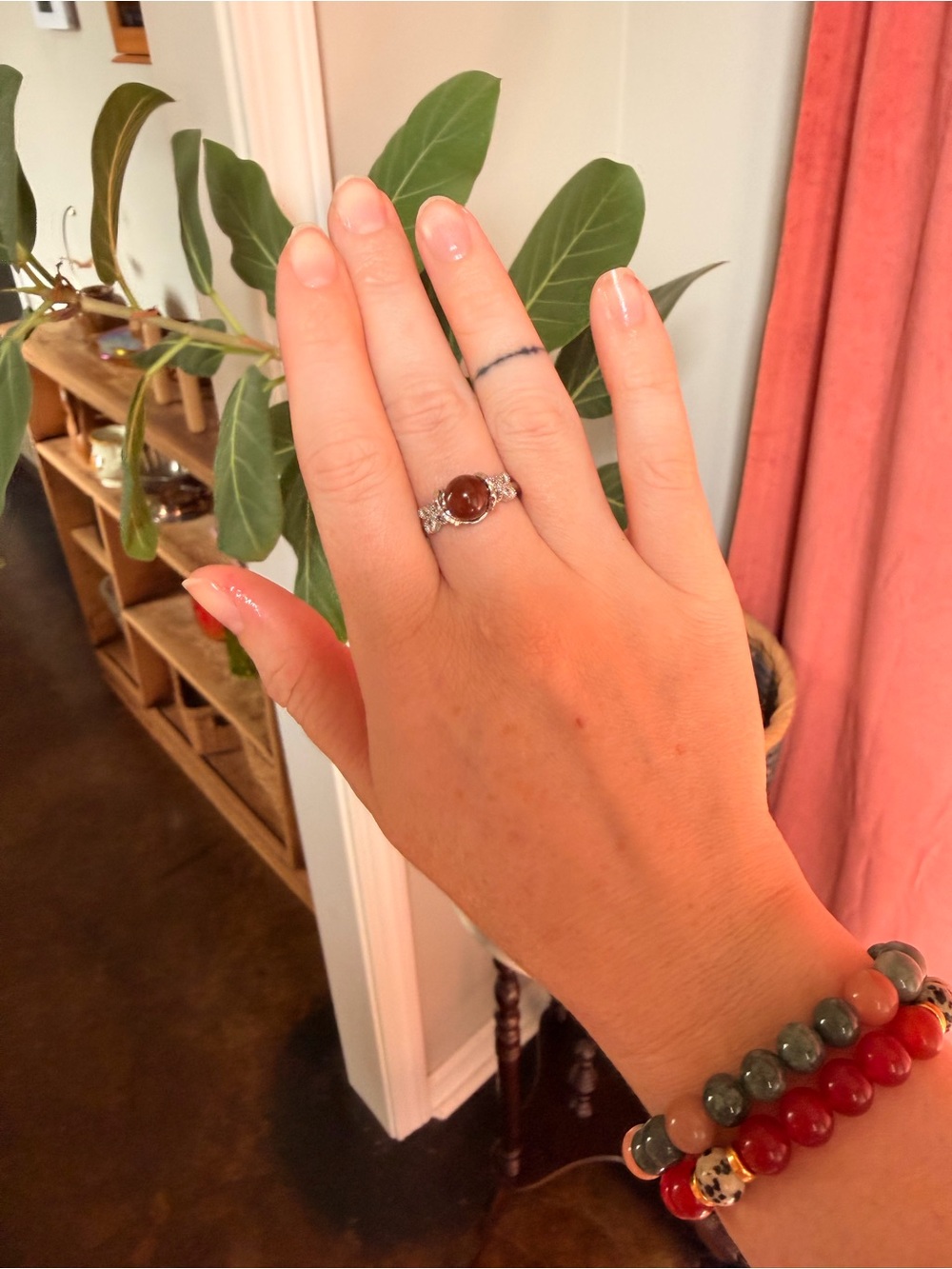 Carnelian Silver Plated Spinner Ring Fidget adjustable size